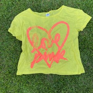 PINK Victoria's Secret Women Top Medium Yellow T-Shirt Love Pink Tee